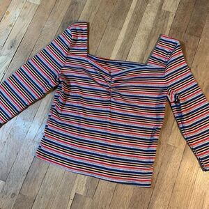 Stripe crop shirt mid 3/4 sleeve size small